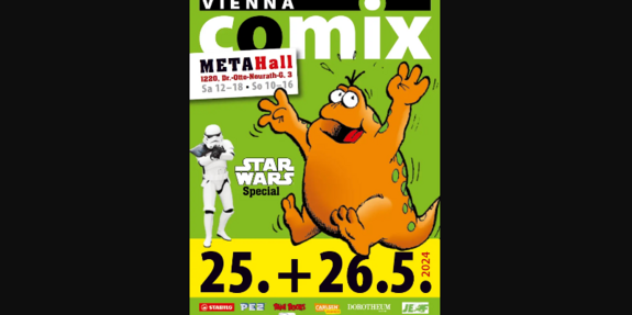 Flyer der Comix Vienna auf schwarzem Hintergrund