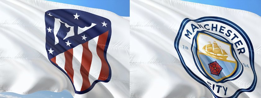 Die Flaggen von Atletico Madrid und Manchester City