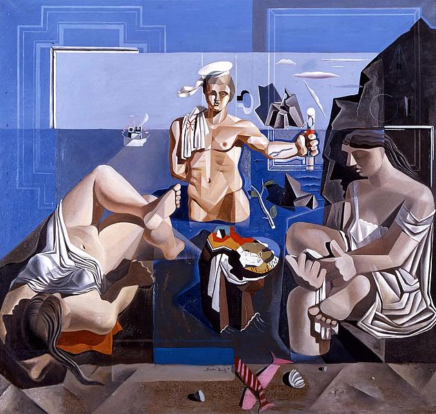 Werk von Salvador Dalí namens "Neokubistische Akademie", Komposition mit drei Figuren