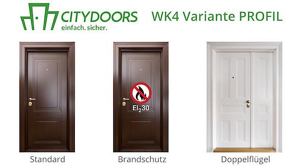 Sicherheitstüren WK4 einflügelig und zweiflügelig, braun und weiß für Wiener Altbau