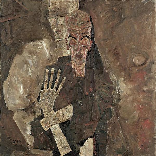 Gemälde von Schiele, Selbstseher II mit Tod und Mann von 1911