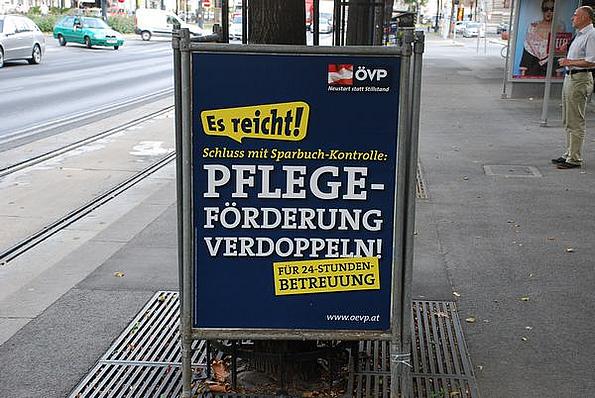 Wahlplakat ÖVP bei NRW 08 mit Pflege-Förderung verdoppeln