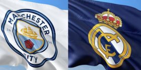 Die Flaggen von Manchester City und Real Madrid