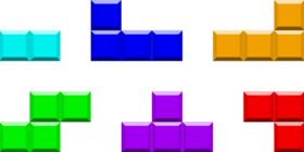 Tetrisbausteine in blau, orange, grün, rot und violet