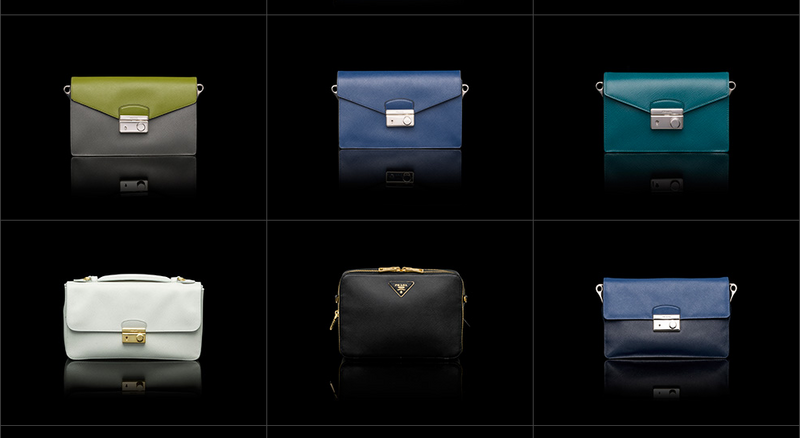 Prada Taschen in Olivfarben, Blau, Petrol, Weiß und Schwarz