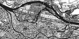 Schwarz-weiß Karte von Wien mit Donau und Auen 