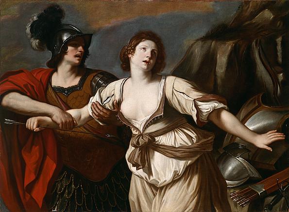 Giovanni Francesco Barbieri, il Guercino; Rinaldo hält Armida ab, sich mit einem Pfeil zu töten 