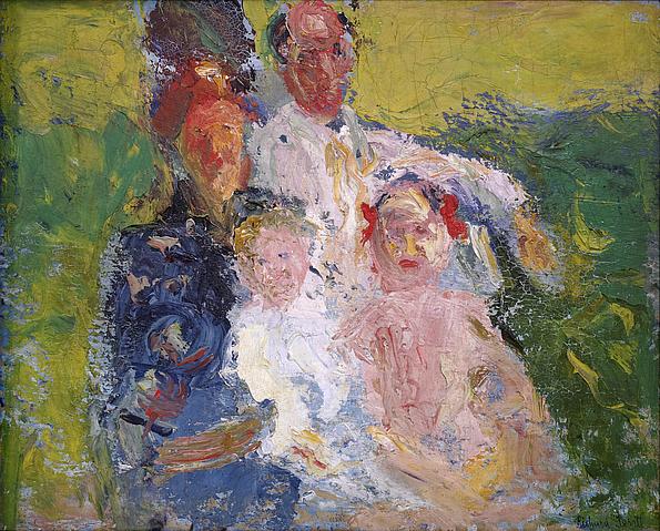 Gemälde zeigt eine Familie, Mutter, Vater und 2 Kinder