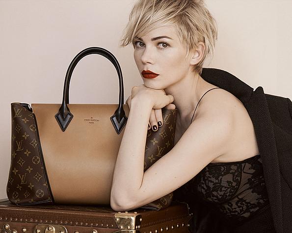Werbekampagne für Louis Vuitton mit Michelle Williams und einer karamellfarbenen Louis Vuitton Tasche