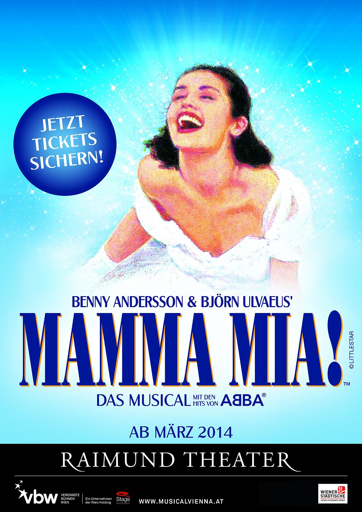 Plakat des Musicals Mamma Mia im Raimund Theater Wien