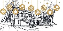 Das Bild zeigt eine weihnachtliche Zeichnung der Klimt Villa.