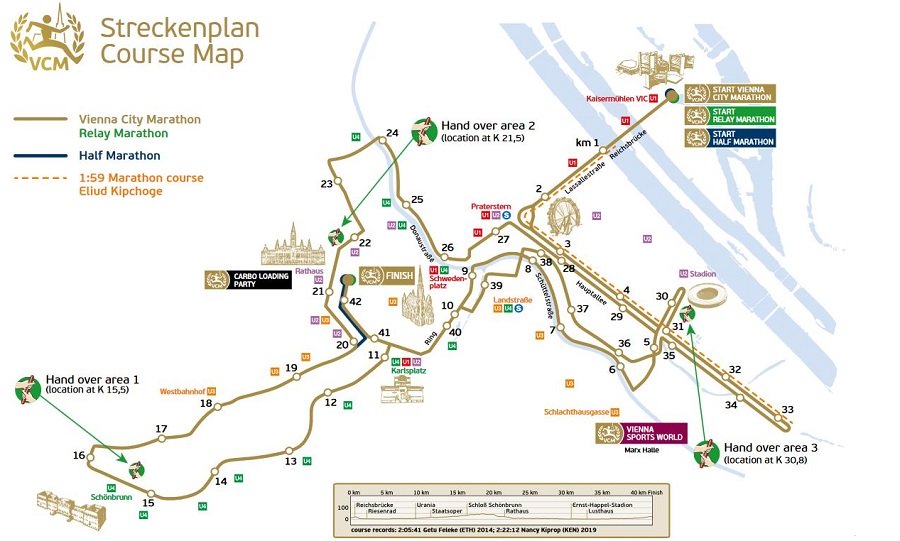 Karte der Laufstrecke am Wien Marathon