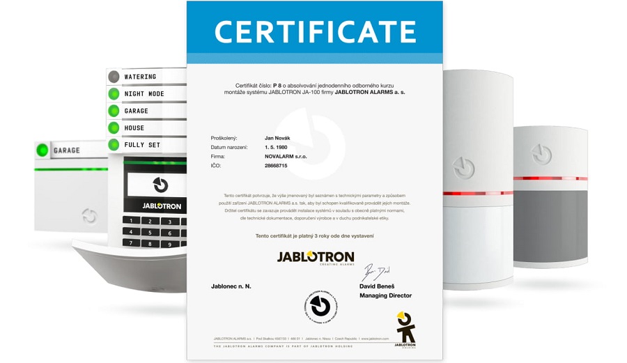 Jablotron Alarmsysteme Zertifikat