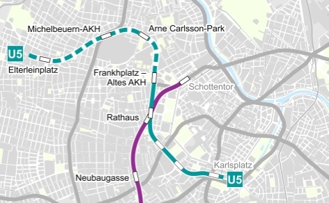 Der Plan der U5 Karte mit Ubahnen