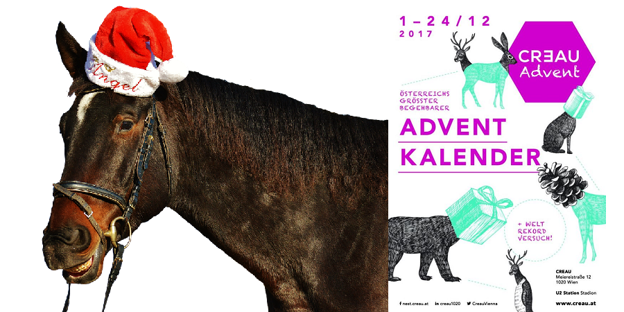 Pferd mit Weihnachtsmütze und Advent-Kalender Flyer