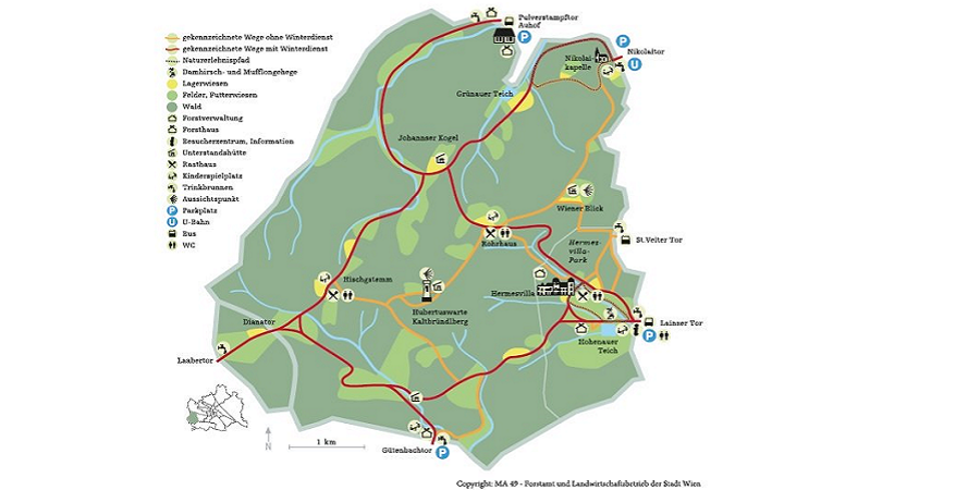 Karte mit Plan vom Lainzer Tiergarten