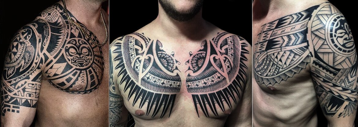 Maori Tattoo auf männlichen Oberkörper
