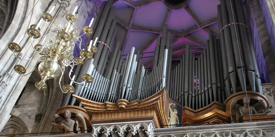 Orgelpfeifen im Stephansdom davor Luster