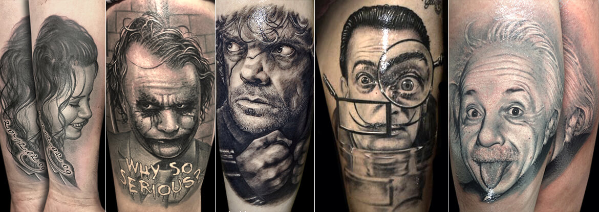 Portrait Tattoo Joker, Dali, Einstein