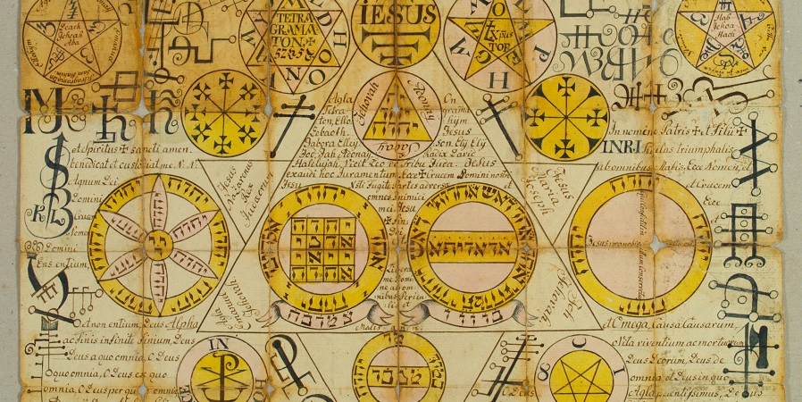 Zeichnung mit hebräischen Inschriften, Dreiecken und Kreisen
