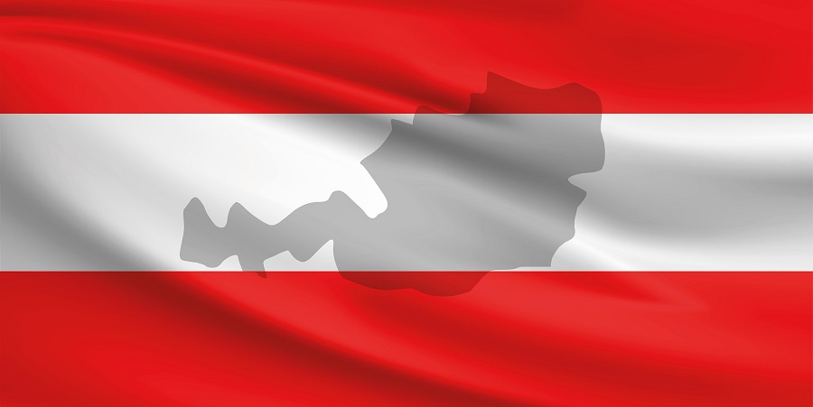 Österreich Flagge mit Karte im Hintergrund 