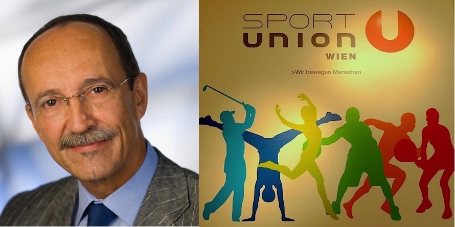 Walter Strobl Portraitfoto und Logo der Sportunion wien
