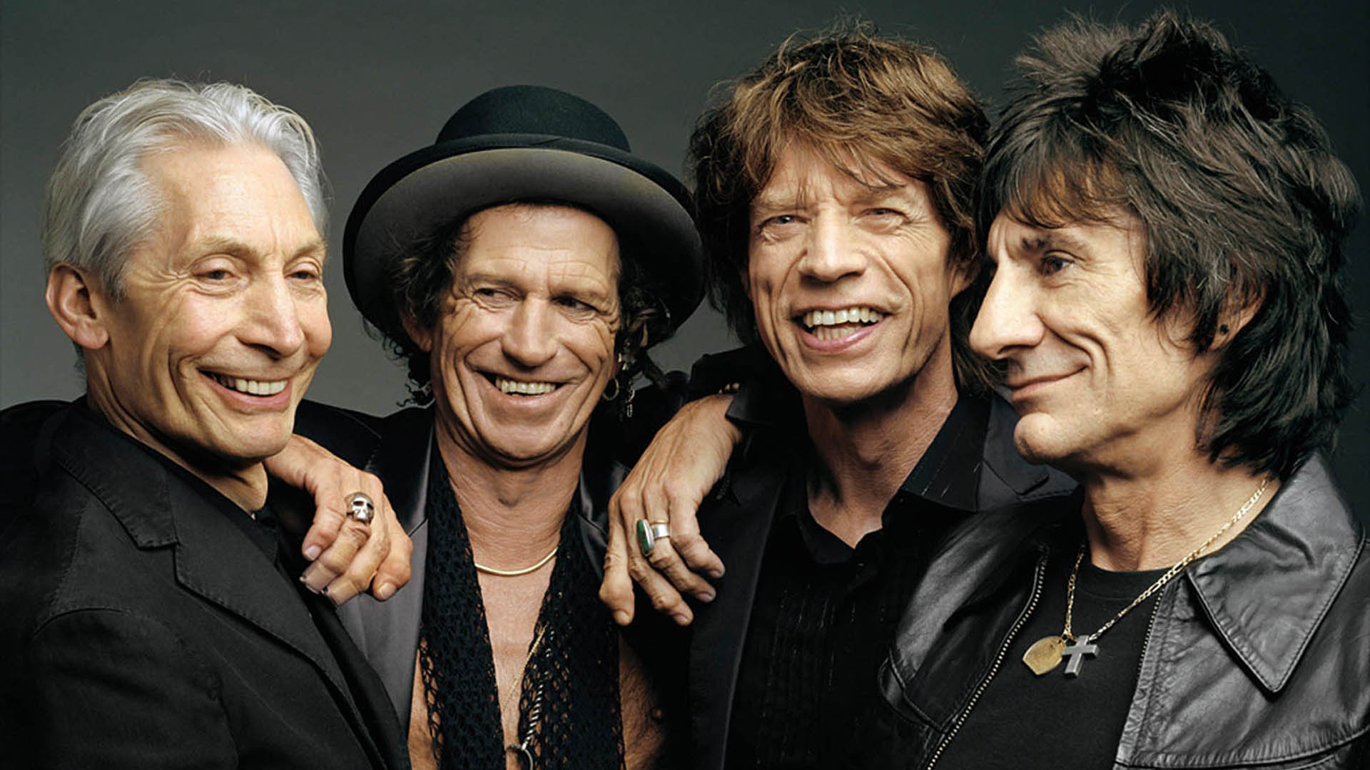 Die letzten vier Gründungsmitglieder der Rolling Stones beim Smilen