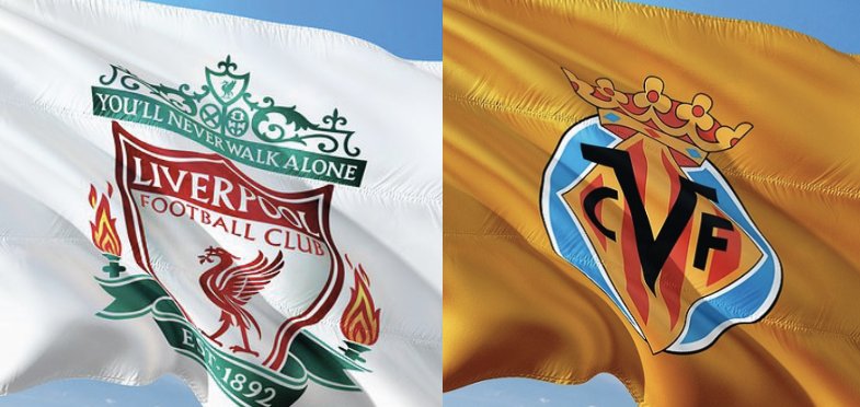 Die Flaggen von FC Liverpool und FC Villareal