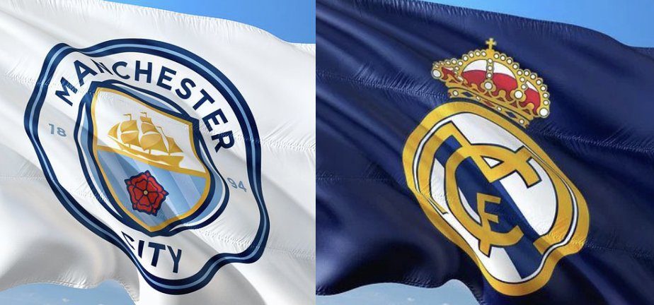 Die Flaggen von Manchester City und Real Madrid