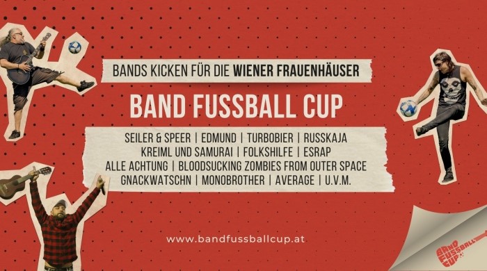 Banner des Band Fußball Cups, verschiedene Stars im Banner