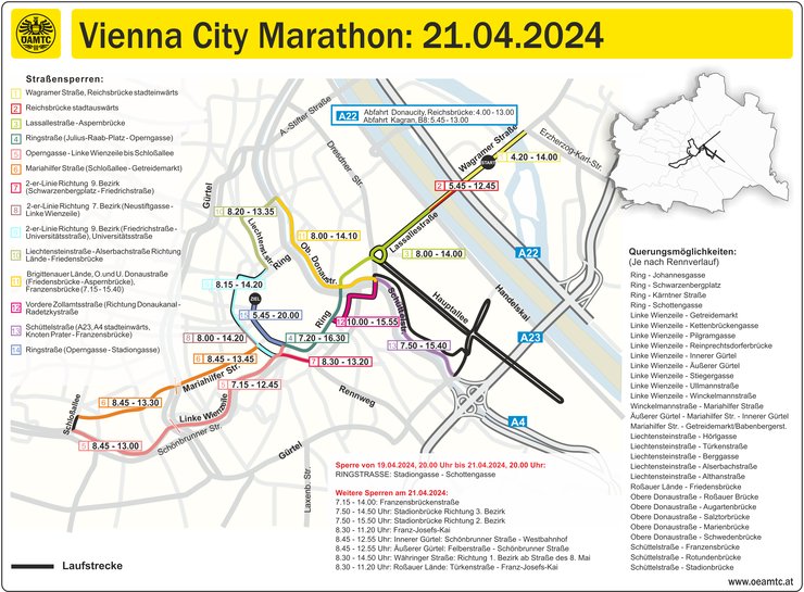 Das Bild zeigt eine Grafik mit den Straßensperren am Marathonwochenende.