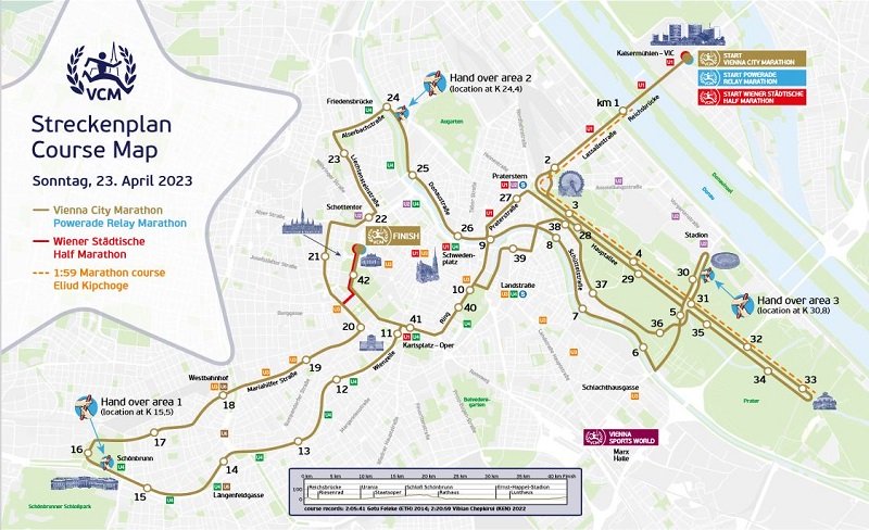 Das Bild zeigt den Streckenverlauf des Vienna City Marathons.