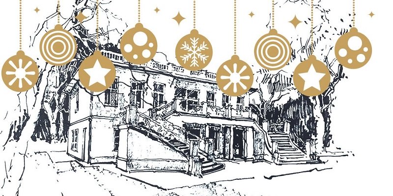 Das Bild zeigt eine weihnachtliche Zeichnung der Klimt Villa.